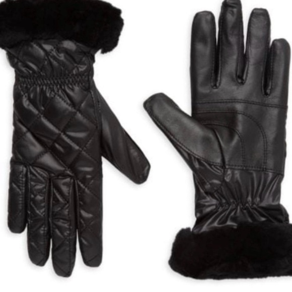 UGG Australia Black Leather Quilted All Weather Glove Touch Screen Sz L/XL - Picture 4 of 4